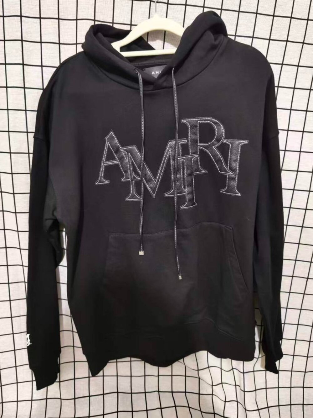 AMIRI Black Hoodie | Leather Stitched Logo Pullover, New With Tags